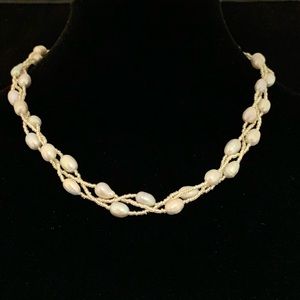 Triple Strand Glass & Freshwater Pearl Necklace